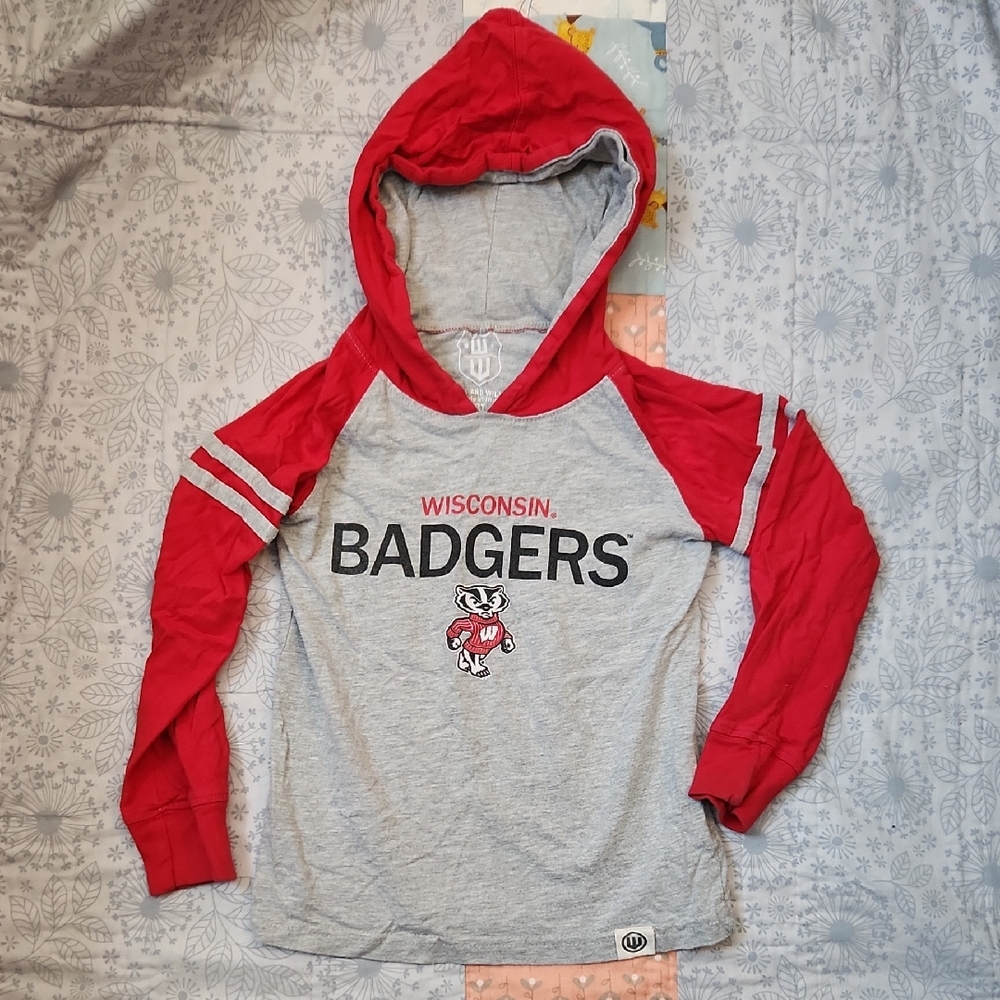 Wisconsin Badgers Kids Lightweight Hoodie - Red and Gray